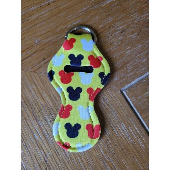 NEW Yellow, Black, Red, and White Mouse Ear Neoprene Chapstick Holder Key Chain - Picture 1 of 3